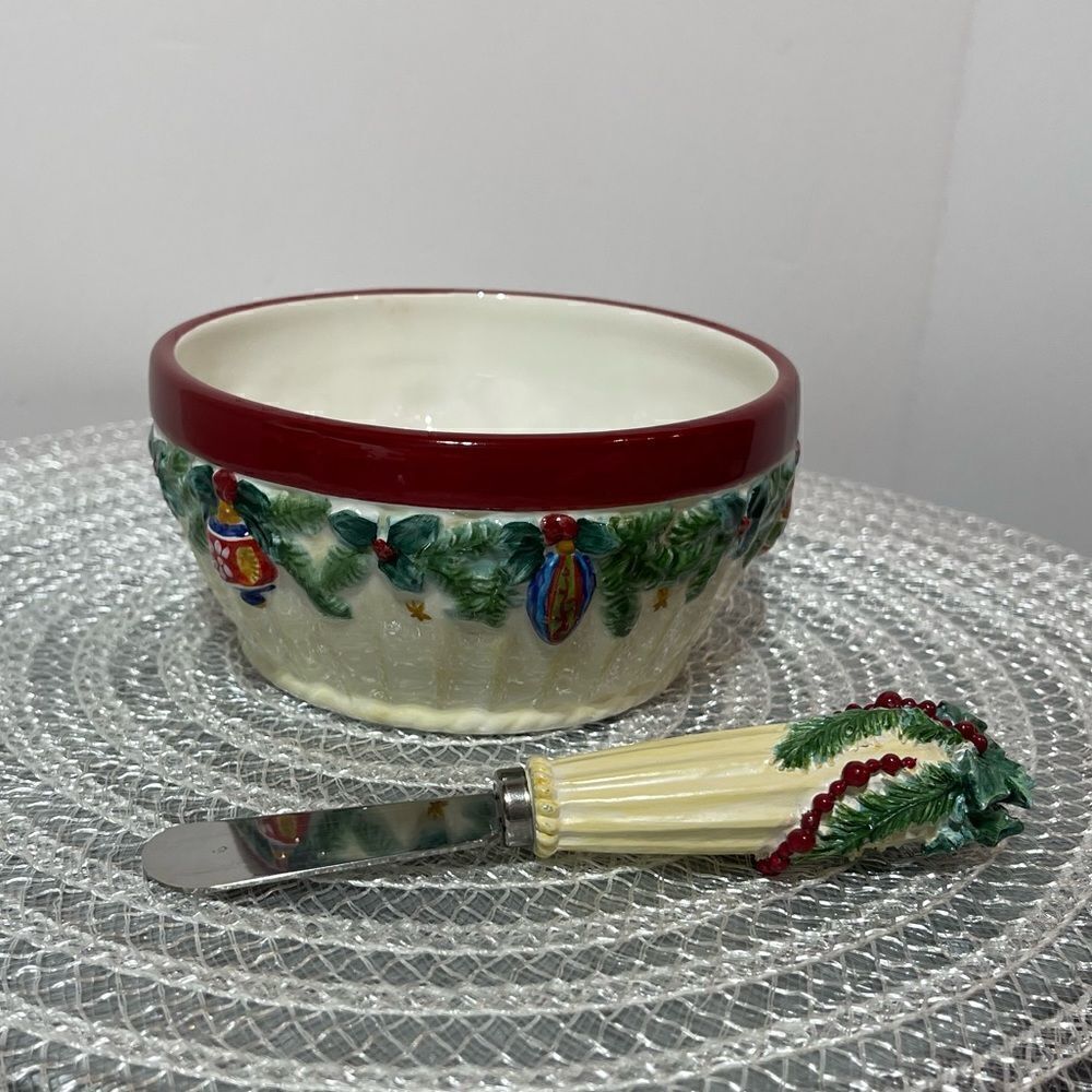Pfaltzgraff Holiday Garland Dip Bowl and Spreader Set NWOT